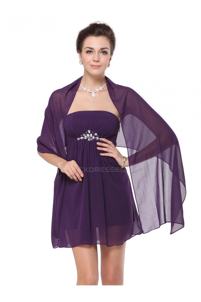 A-Line Strapless Short Chiffon Mother of the Bride Dresses with A Wrap M010012