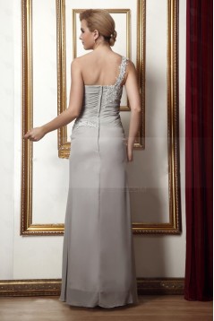 Elegant One-Shoulder Beaded Applique Long Chiffon Mother of the Bride Dresses with A Jacket M010016