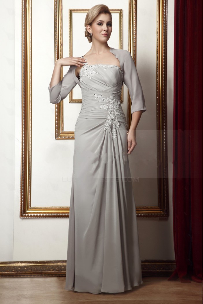 Elegant One-Shoulder Beaded Applique Long Chiffon Mother of the Bride ...