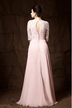 Sheath/Column Half Sleeve Beaded Long Chiffon Mother of the Bride Dresses M010023