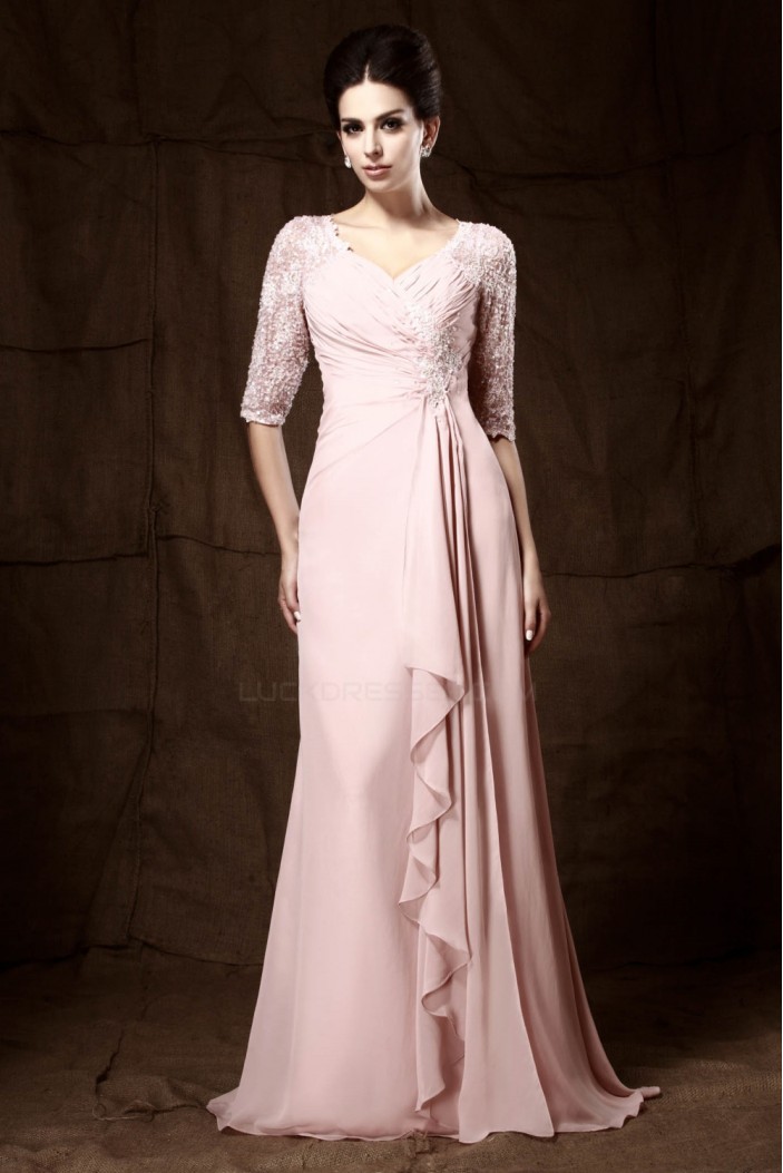 Sheath/Column Half Sleeve Beaded Long Chiffon Mother of the Bride Dresses M010023