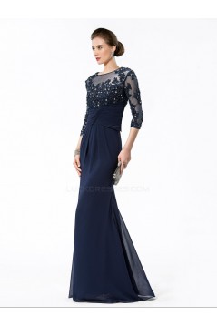 Elegant Trumpet/Mermaid Beaded Applique 3/4 Sleeve Long Chiffon Mother of the Bride Dresses M010028