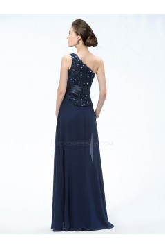 Elegant One-Shoulder Long Navy Blue Mother of the Bride Dresses M010030