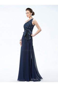 Elegant One-Shoulder Long Navy Blue Mother of the Bride Dresses M010030