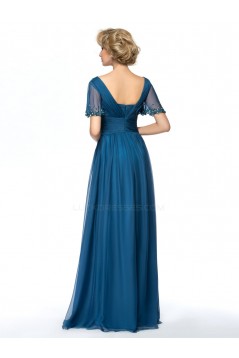 A-Line Beaded Short Sleeve Chiffon Mother of the Bride Dresses M010053