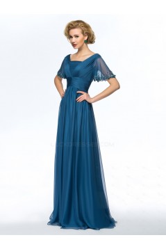 A-Line Beaded Short Sleeve Chiffon Mother of the Bride Dresses M010053