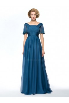 A-Line Beaded Short Sleeve Chiffon Mother of the Bride Dresses M010053