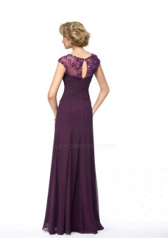 Elegant Sheath Cap-Sleeve Long Chiffon Beaded Mother of the Bride Dresses M010055