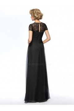 A-Line Beaded Lace and Chiffon Long Black Mother of the Bride Dresses M010061