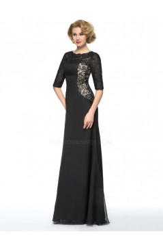 Trumpet/Mermaid Half Sleeve Lace and Chiffon Long Black Mother of the Bride Dresses M010076