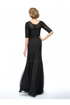 Trumpet/Mermaid Half Sleeve Lace and Chiffon Long Black Mother of the Bride Dresses M010076