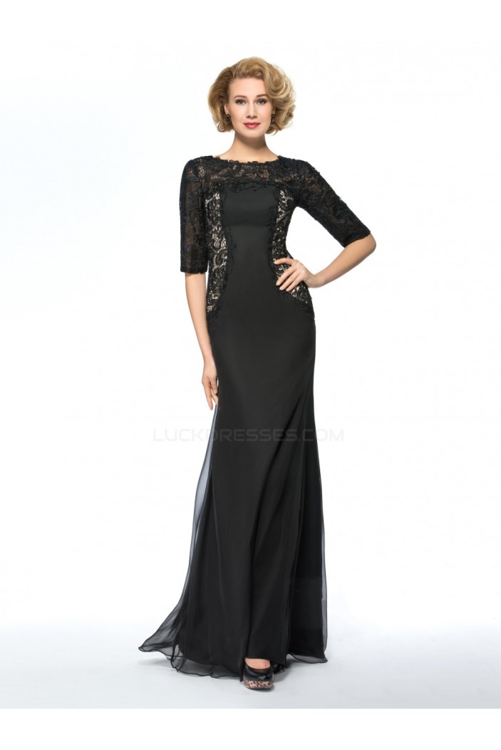 Trumpet/Mermaid Half Sleeve Lace and Chiffon Long Black Mother of the Bride Dresses M010076