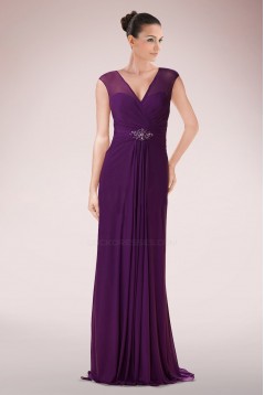 Sheath V-Neck Long Chiffon Mother of the Bride Dresses M010089