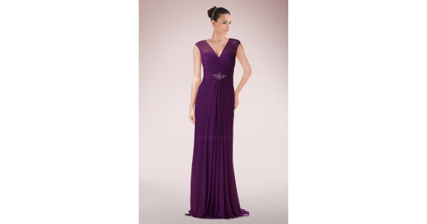 Sheath V Neck Long Chiffon Mother Of The Bride Dresses M010089 5311