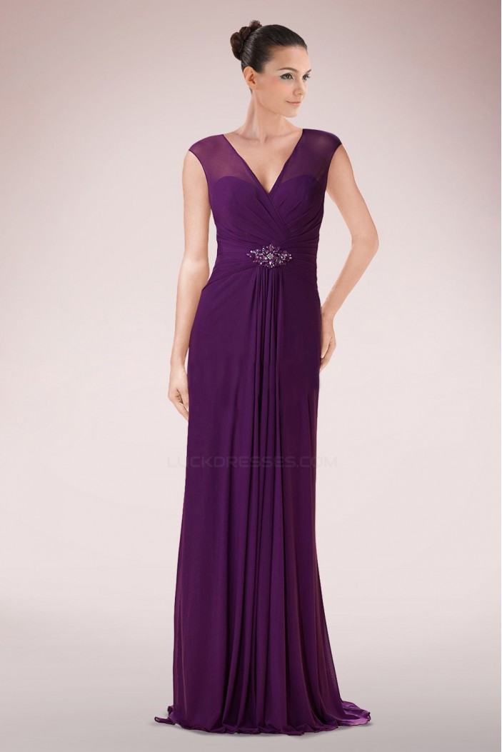 Sheath V Neck Long Chiffon Mother Of The Bride Dresses M010089 4612