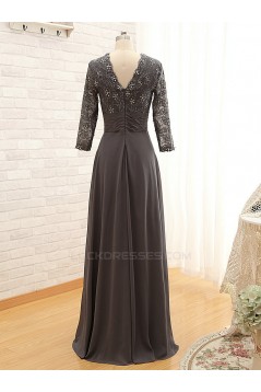 A-Line 3/4 Sleeve Lace and Chiffon Long Mother of the Bride Dresses M010099