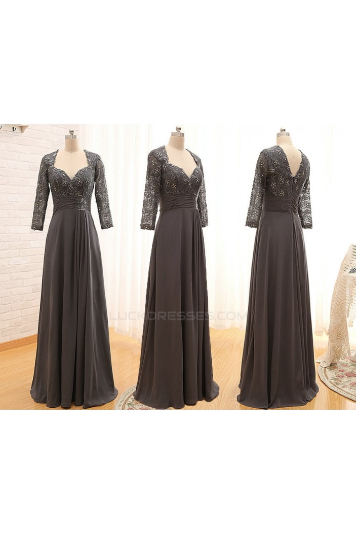 A-Line 3/4 Sleeve Lace and Chiffon Long Mother of the Bride Dresses M010099
