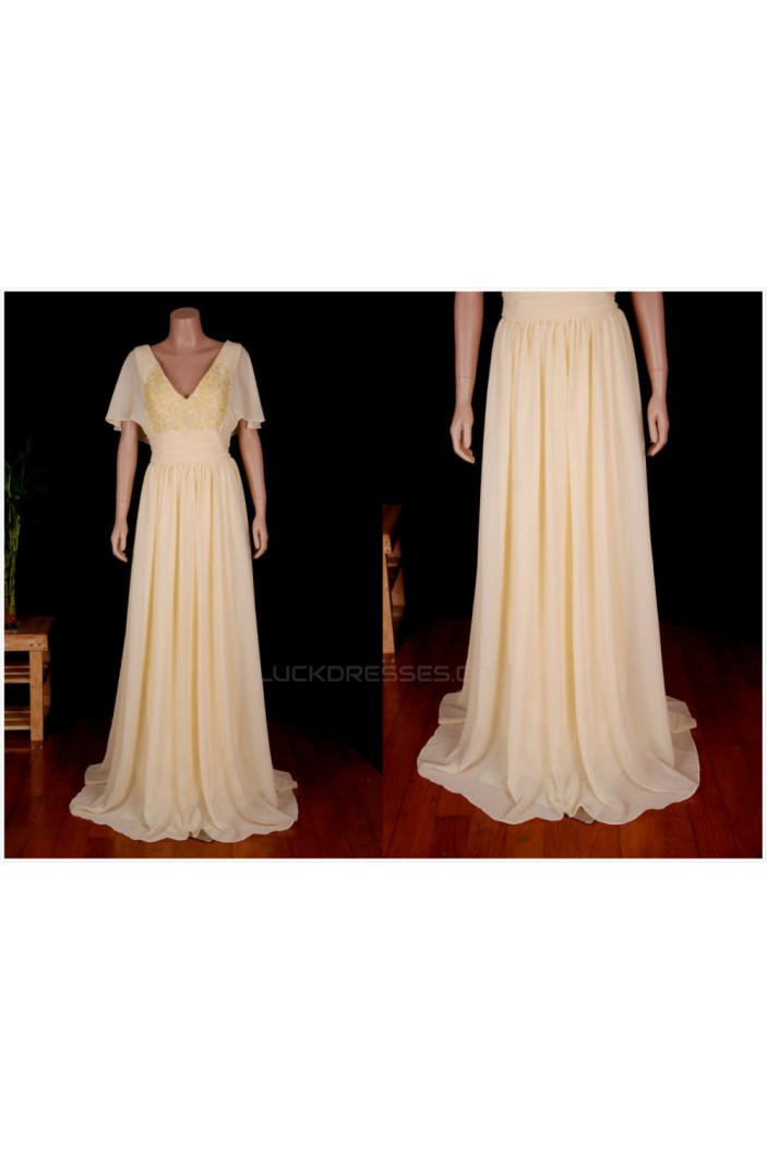 A-Line V-Neck Beaded Applique Long Chiffon Mother of the Bride Dresses M010101