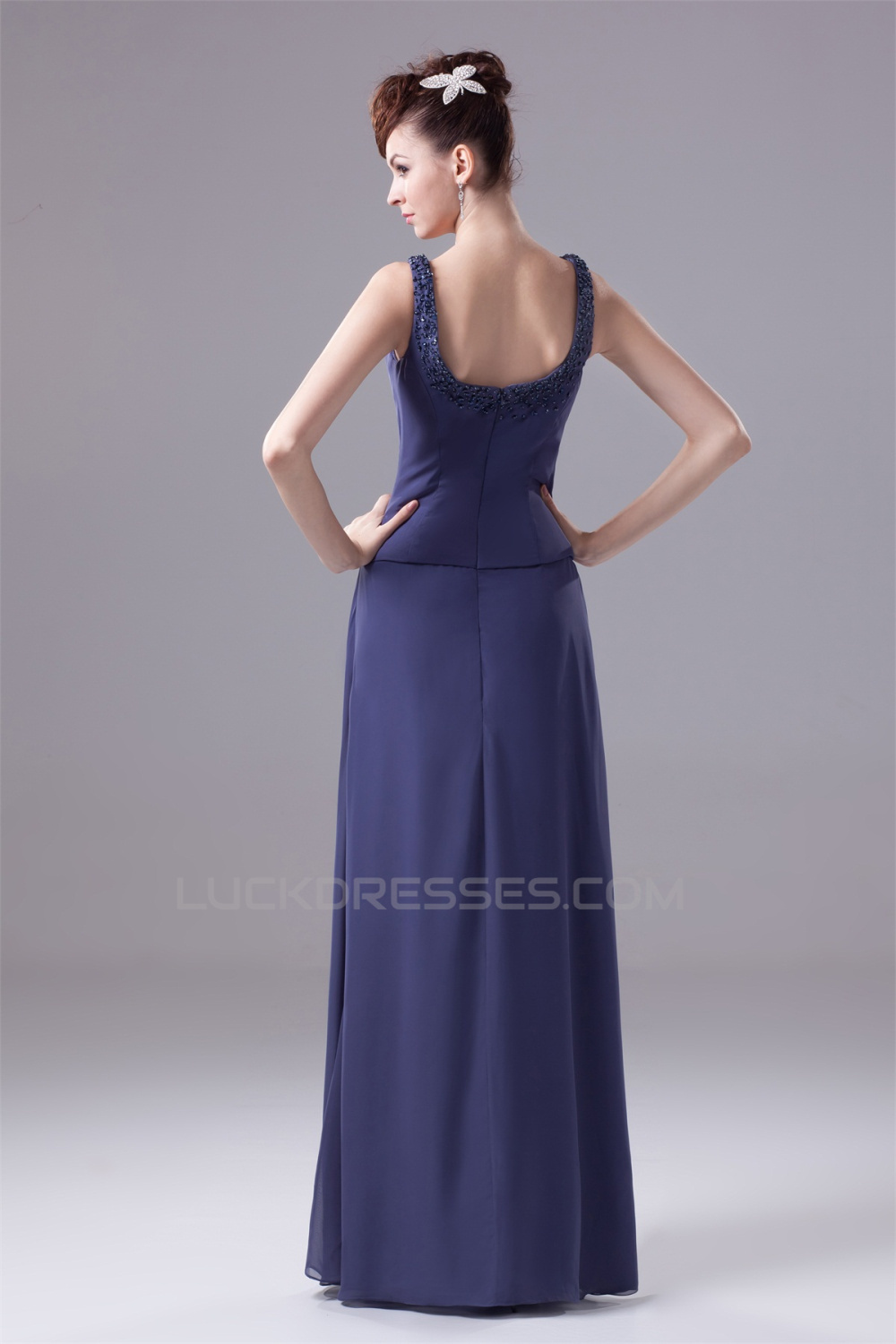 A-Line Square Floor-Length 3/4 Sleeve Beading Mother of the Bride ...
