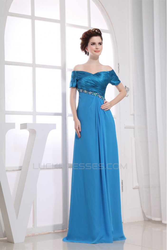 Beading Short Sleeve Chiffon Silk like Satin A-Line Mother of the Bride Dresses 2040018