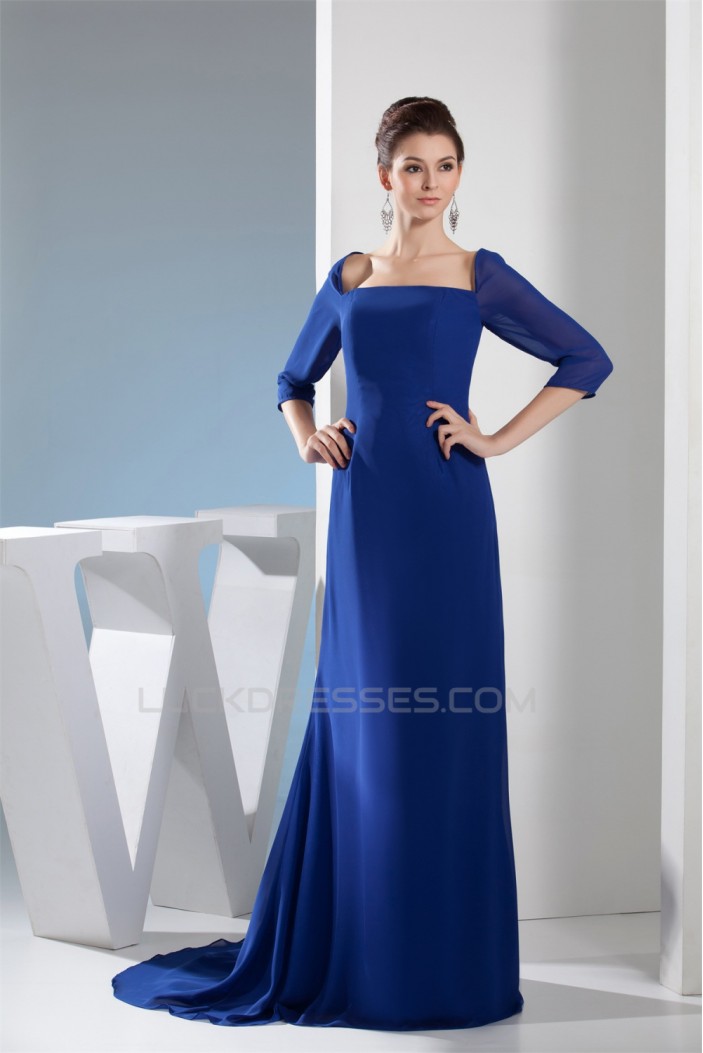 Brush Sweep Train Square Chiffon Long Blue Mother of the Bride Dresses 2040024