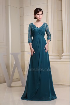 A-Line Chiffon V-Neck 3/4 Sleeve Sequins Appliques Brush Sweep Train Mother of the Bride Dresses 2040032