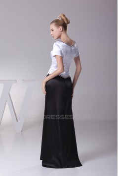 Floor-Length Sheath/Column Short Sleeve Black White Mother of the Bride Dresses 2040037