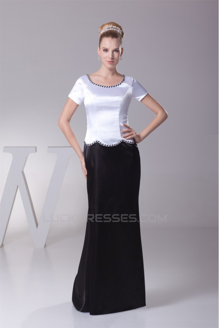 Floor-Length Sheath/Column Short Sleeve Black White Mother of the Bride Dresses 2040037