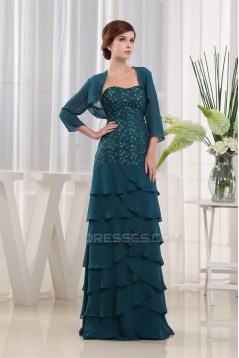Elegant Floor-Length Soft Sweetheart Beading Mother of the Bride Dresses with A 3/4 Sleeve Jacket 2040040