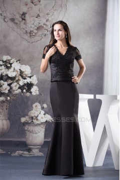 Trumpet/Mermaid Floor-Length V-Neck Ruffles Short Sleeve Appliques Mother of the Bride Dresses 2040042