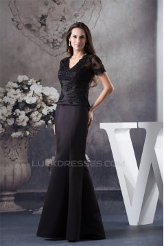 Trumpet/Mermaid Floor-Length V-Neck Ruffles Short Sleeve Appliques Mother of the Bride Dresses 2040042