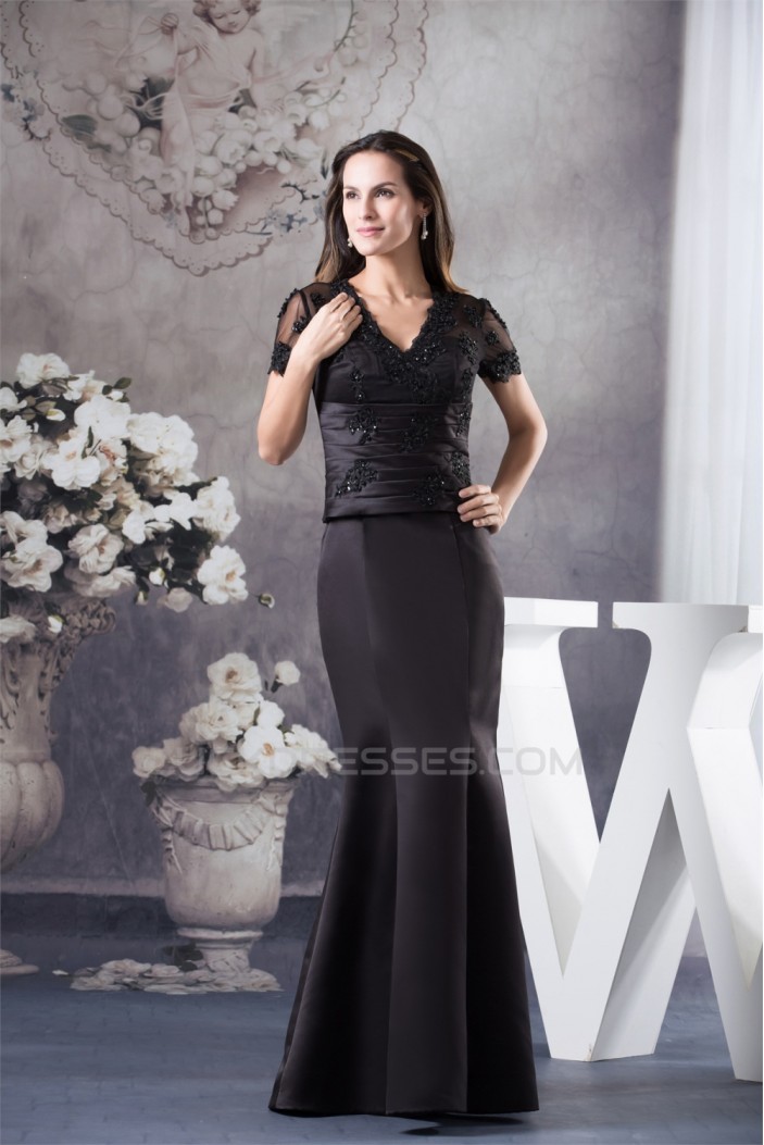 Trumpet/Mermaid Floor-Length V-Neck Ruffles Short Sleeve Appliques Mother of the Bride Dresses 2040042