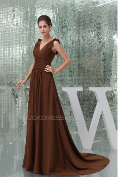 A-Line Handmade Flowers V-Neck Chiffon Mother of the Bride Dresses 2040046