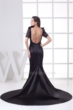 High-Neck Satin Organza Ruched Brush Sweep Train Backless Mother of the Bride Dresses 2040047