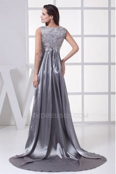 Elegant Lace Silk like Satin Long Silver Mother of the Bride Dresses 2040048