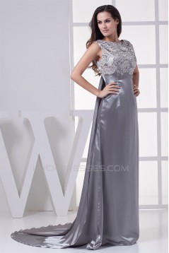 Elegant Lace Silk like Satin Long Silver Mother of the Bride Dresses 2040048