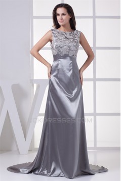 Elegant Lace Silk like Satin Long Silver Mother of the Bride Dresses 2040048