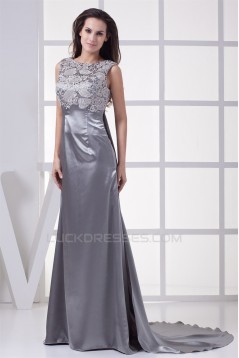 Elegant Lace Silk like Satin Long Silver Mother of the Bride Dresses 2040048