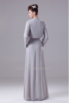 Sheath/Column Long Sleeves Floor-Length Chiffon Mother of the Bride Dresses with A Jacket 2040052