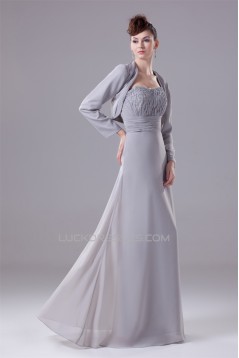 Sheath/Column Long Sleeves Floor-Length Chiffon Mother of the Bride Dresses with A Jacket 2040052