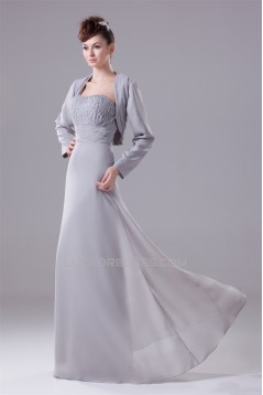 Sheath/Column Long Sleeves Floor-Length Chiffon Mother of the Bride Dresses with A Jacket 2040052