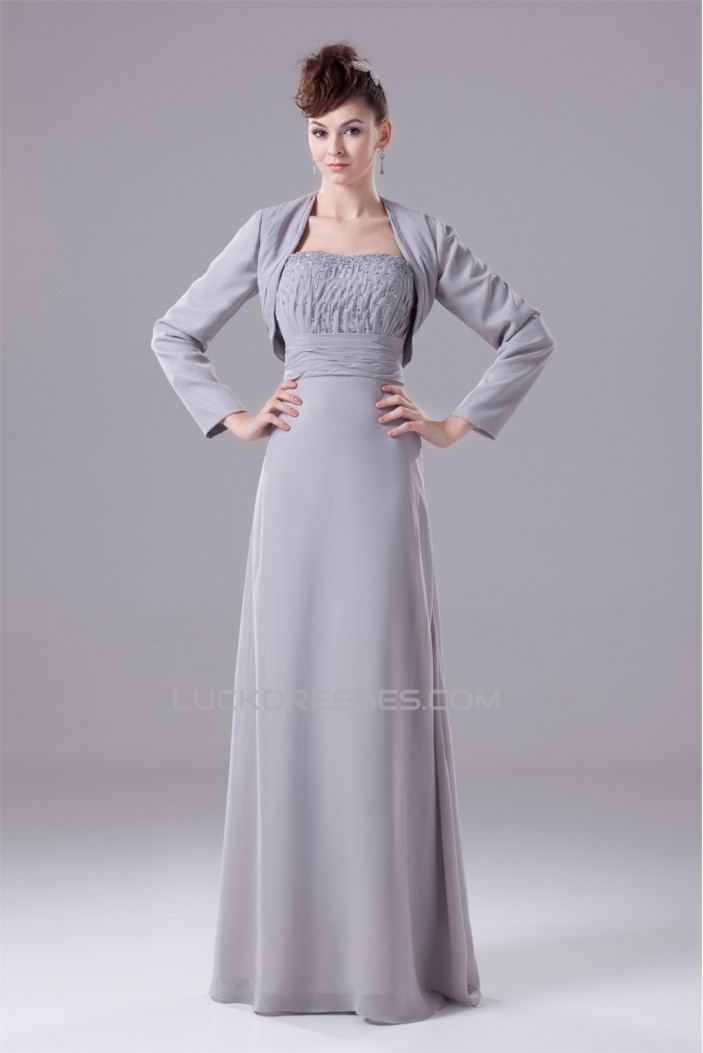 Sheath/Column Long Sleeves Floor-Length Chiffon Mother of the Bride Dresses with A Jacket 2040052