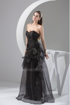 A-Line Sweetheart Handmade Flowers Organza Long Black Mother of the Bride Dresses 2040059