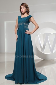 A-Line Puddle Train Capped Sleeves Chiffon Beaded Long Mother of the Bride Dresses 2040060