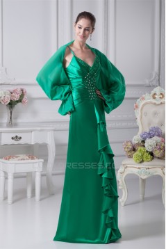 Sheath/Column Chiffon Silk like Satin V-Neck Mother of the Bride Dresses 2040072