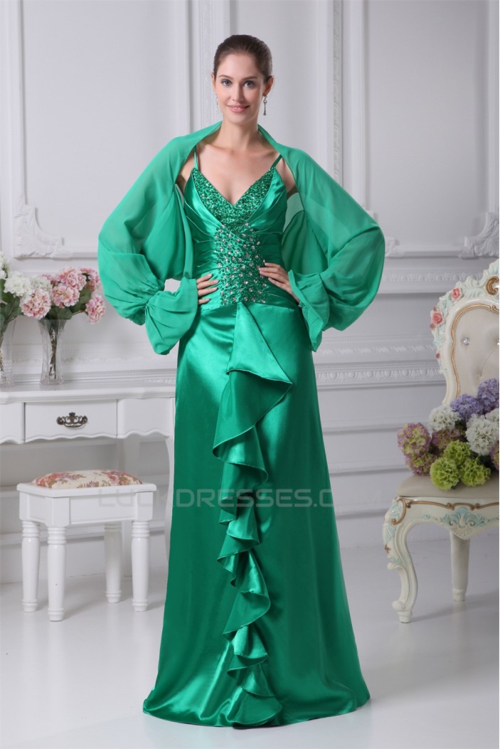 Sheath/Column Chiffon Silk like Satin V-Neck Mother of the Bride Dresses 2040072