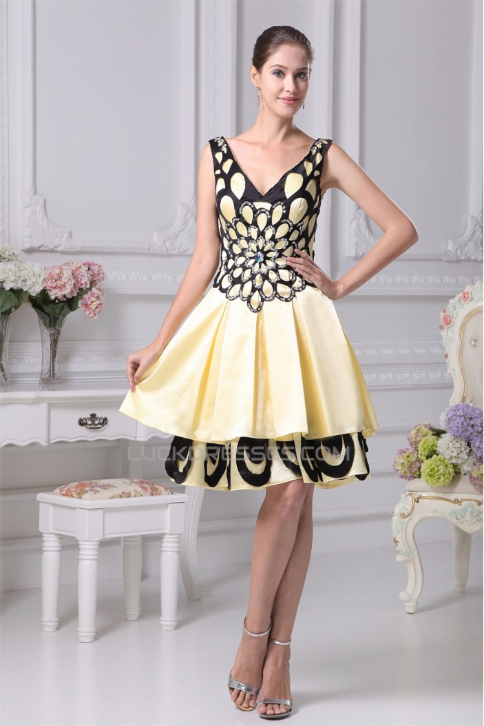 A-Line V-Neck Knee-Length Silk like Satin Sleeveless Mother of the Bride Dresses 2040102