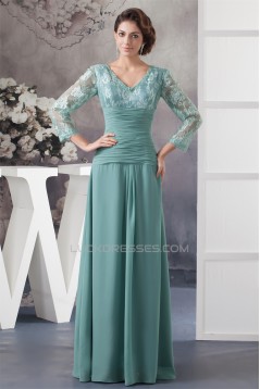 Sheath/Column 3/4 Sleeve Floor-Length Chiffon Lace Mother of the Bride Dresses 2040104