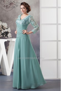 Sheath/Column 3/4 Sleeve Floor-Length Chiffon Lace Mother of the Bride Dresses 2040104