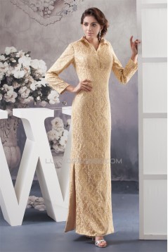 3/4 Sleeve Lace Floor-Length High-Neck Mother of the Bride Dresses 2040105